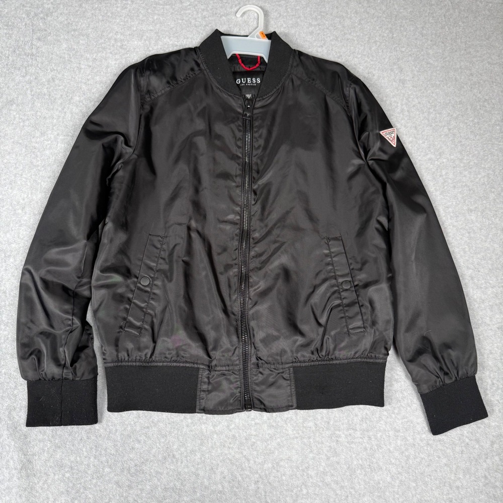 GUESS Bomber Jacket Size M‎ Black Streetwear Minimalist Full Zip Light Coat